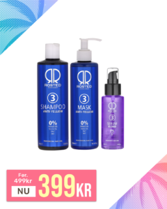 Rosted 3-3-3 Anti Yellow Pakke - Rosted 3 Anti–Yellow Shampoo 400 ml - Rosted 3 Mask 300 ml - Rosted Blond Serum 100 ml - Værdi 747,-