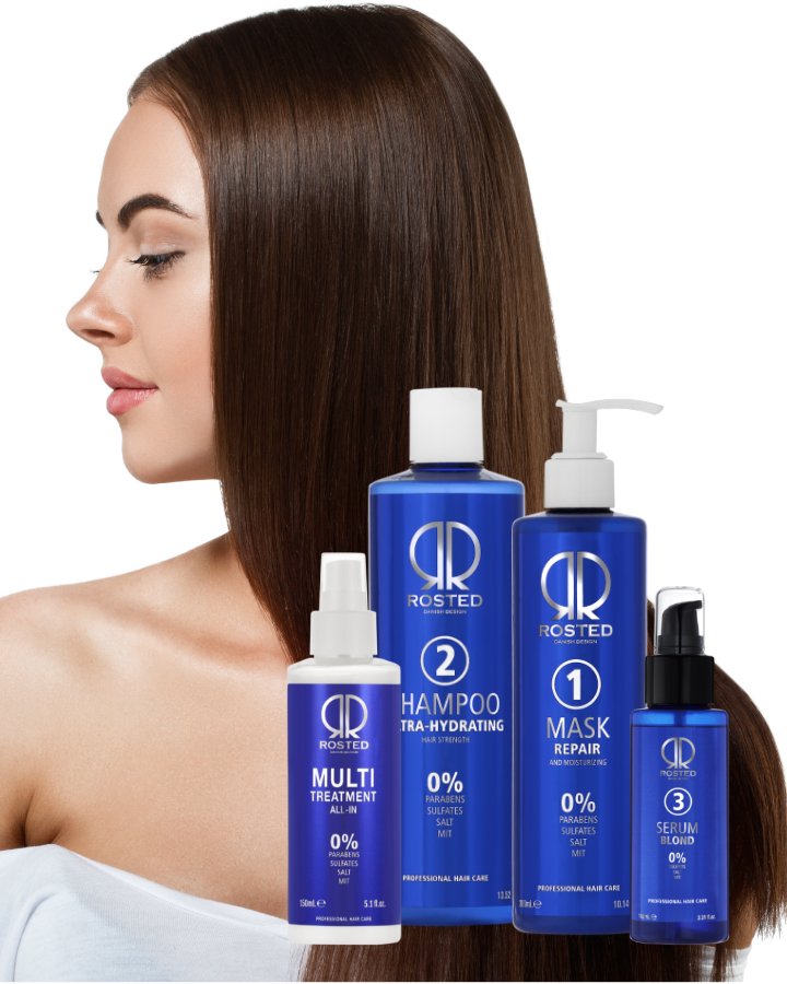 4 Produkter 2–1-3-M Rosted 2 Shampoo 400ml - Rosted 1 Mask 300ml - Rosted 3 Serum 100ml - Rosted Multi Treatment