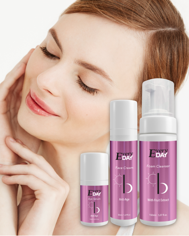 3 Produkter - EveryDay - Anti Age Pakke - Foam Cleanser 150ml - Eye Serum 15ml - Face Cream 50ml