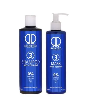 2 Produkter – Rosted 3 Anti-Yellow Silver Pakke – Shampoo 400 ml & Mask 300 ml | Fjern Gule Toner og Få Koldt, Glansfuldt Hår - Alle produkter